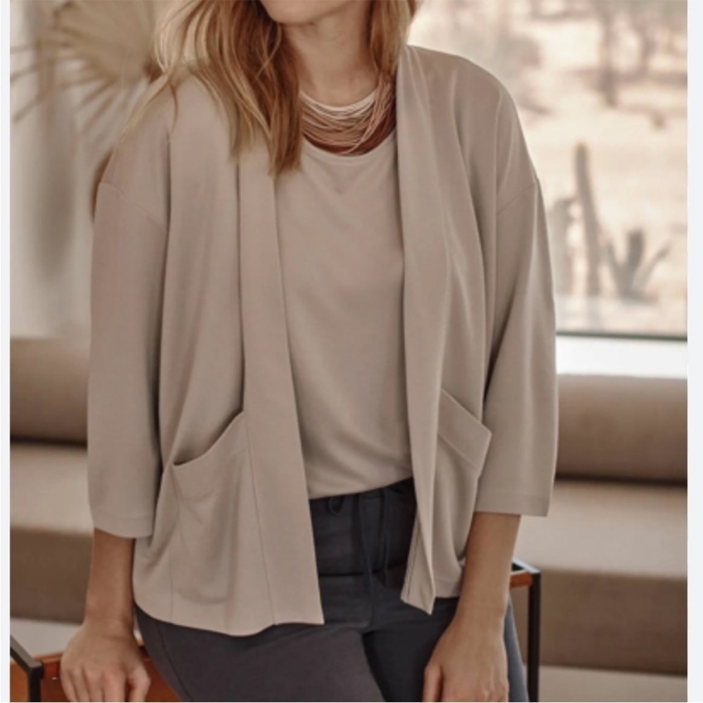 J.jill Pure Jill Sand-washed Piqué Kimono Jacket Soft Sisal New